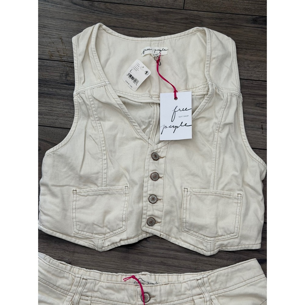 NWT Free People Suit Shop Gabbie Vest Suit Set Ivory Wide Leg Pants Top Large - Picture 2 of 8